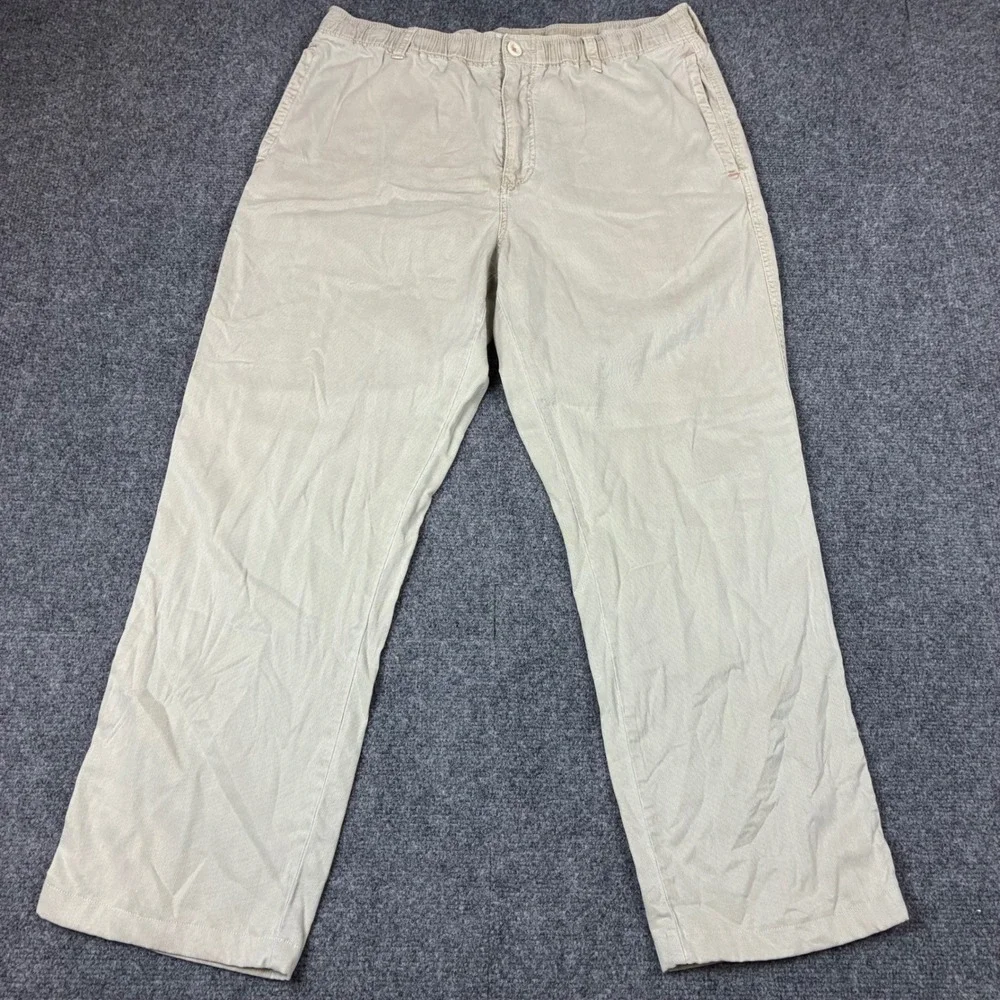 Tommy Bahama Mens Size Large 32x28 Tan White Striped Tencel Cotton Relaxed Pants